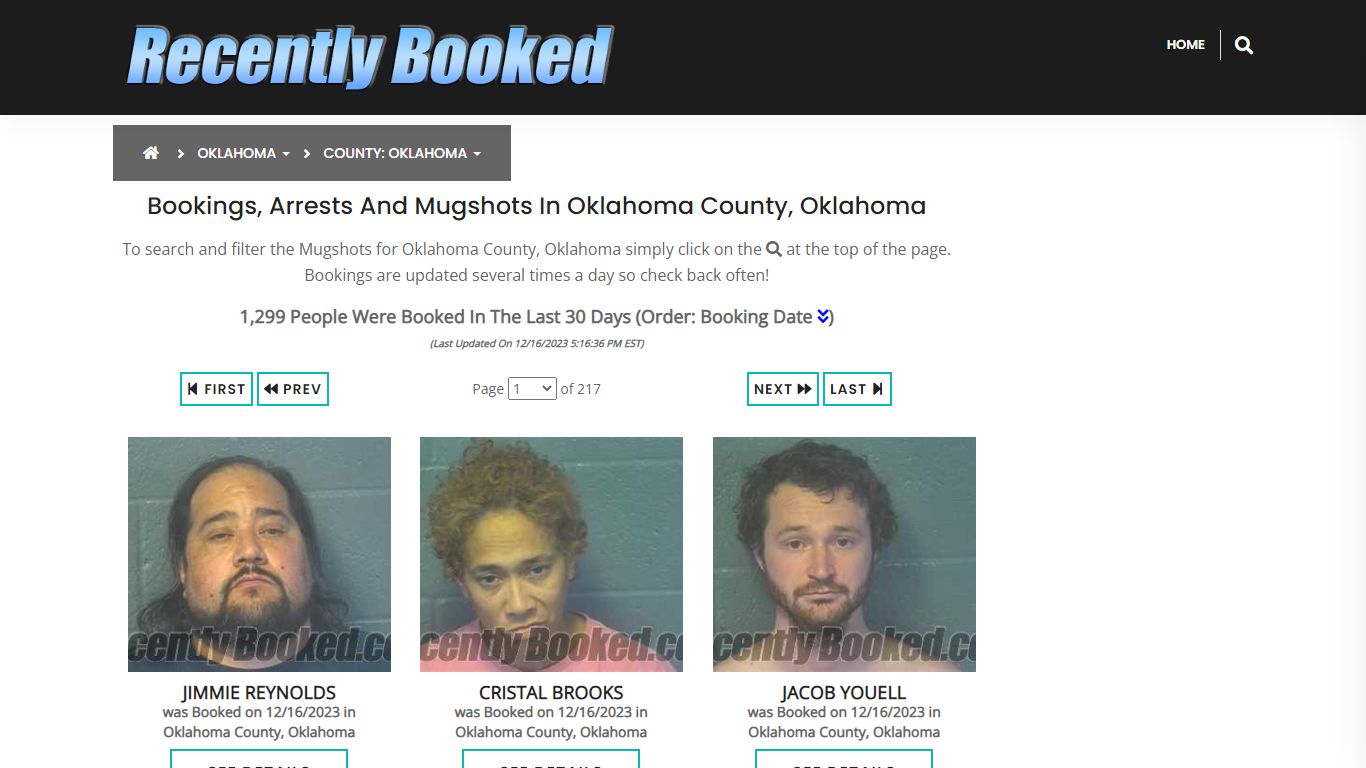 Bookings, Arrests and Mugshots in Oklahoma County, Oklahoma